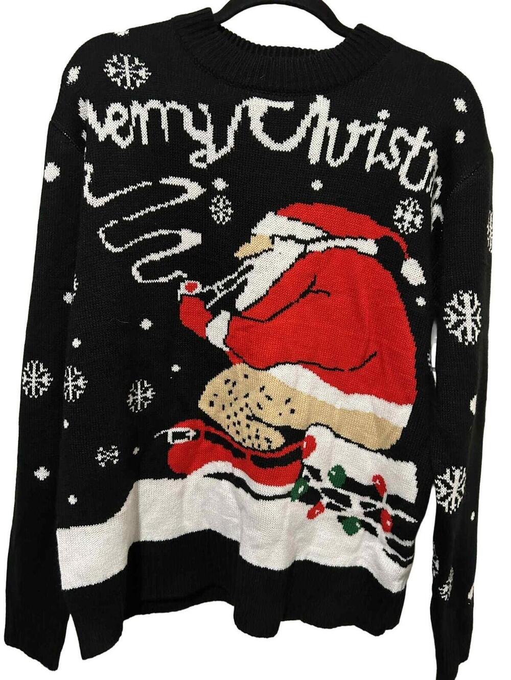 Vintage No Pants Pipe Smoking Santa Men's Size Small Christmas Holiday Sweater